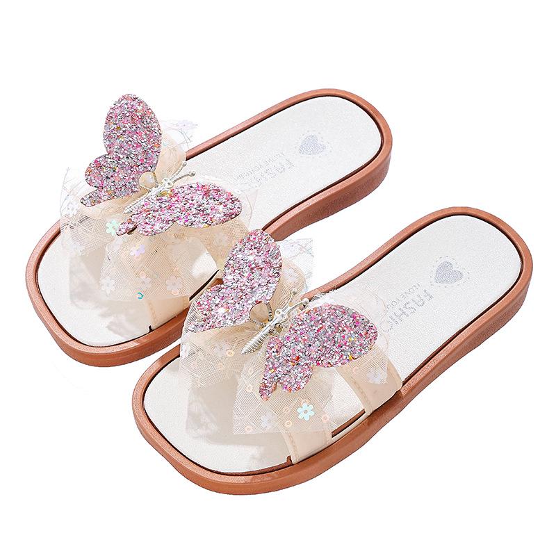 Lively Butterfly Kids' Non-slip Summer Slippers - Soft Sole, Cute One-Strap Design for Indoor/Outdoor Use