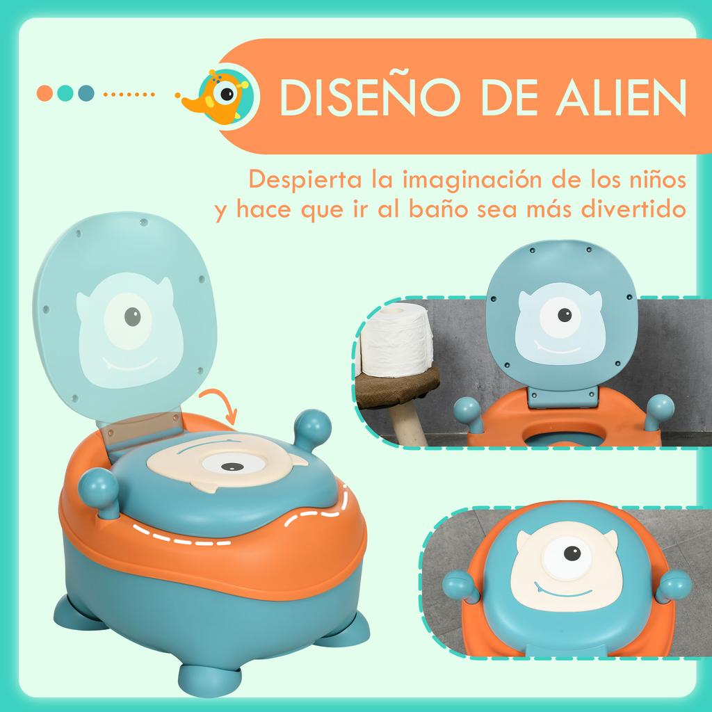 Baby Potty, 6-36 Months, Alien-Shaped, Lid, Non-Slip, 35.6x35.7x22.2 Cm, Blue