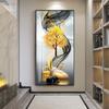 Modern Golden Rich Tree Canvas Painting Wall Art New Chinese Gold Deer Zen Stone Posters for Porch Wall Decoration Room Decor