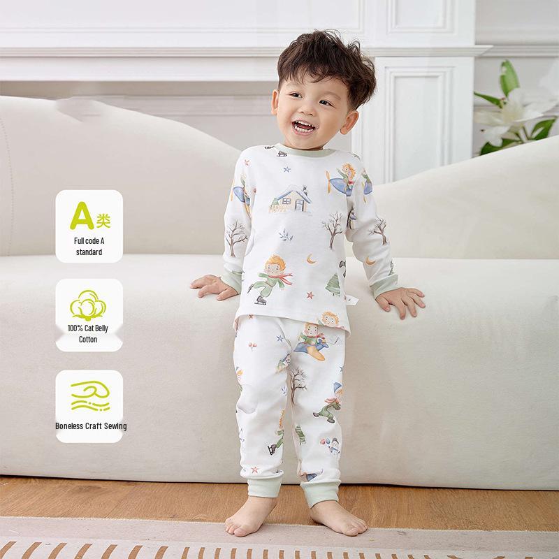 Kids' Cotton Autumn/Winter Set: Warm Long Sleeve Base Layer & Pants for Babies 0-6 Years