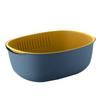 1Pcs Double-Layer Plastic Drain Basket Food-Grade Stackable Fruit Vegetable Washing Sieve with Hidden Drain Layer Oval Dark Blue