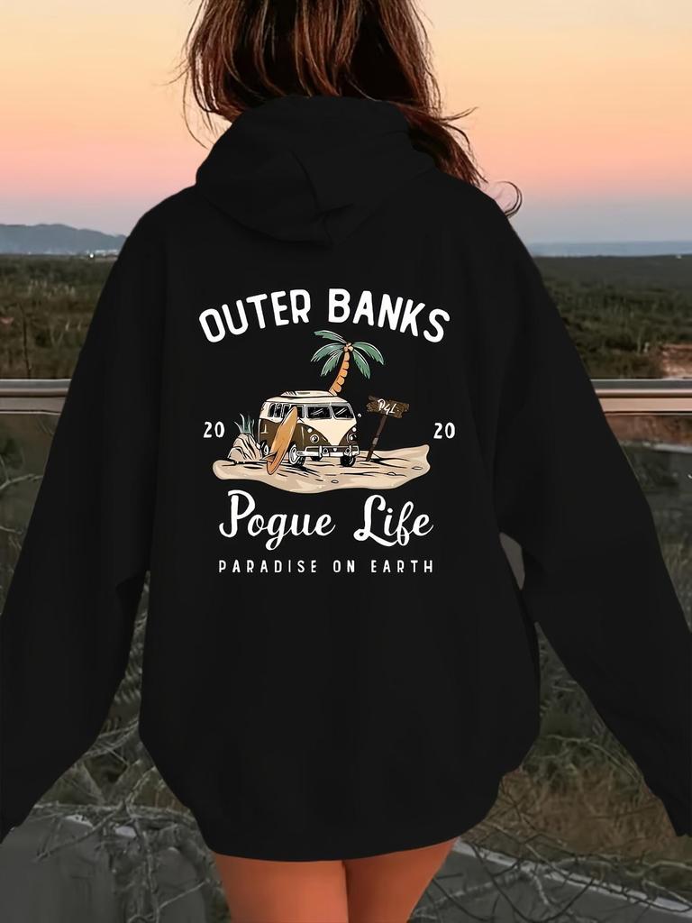 Women'S Casual Hoodie Outer Banks Pogue Life Letter Print & Beach Graphic Fashion Casual Hiphop Sweatshirt Harajuku Unisex