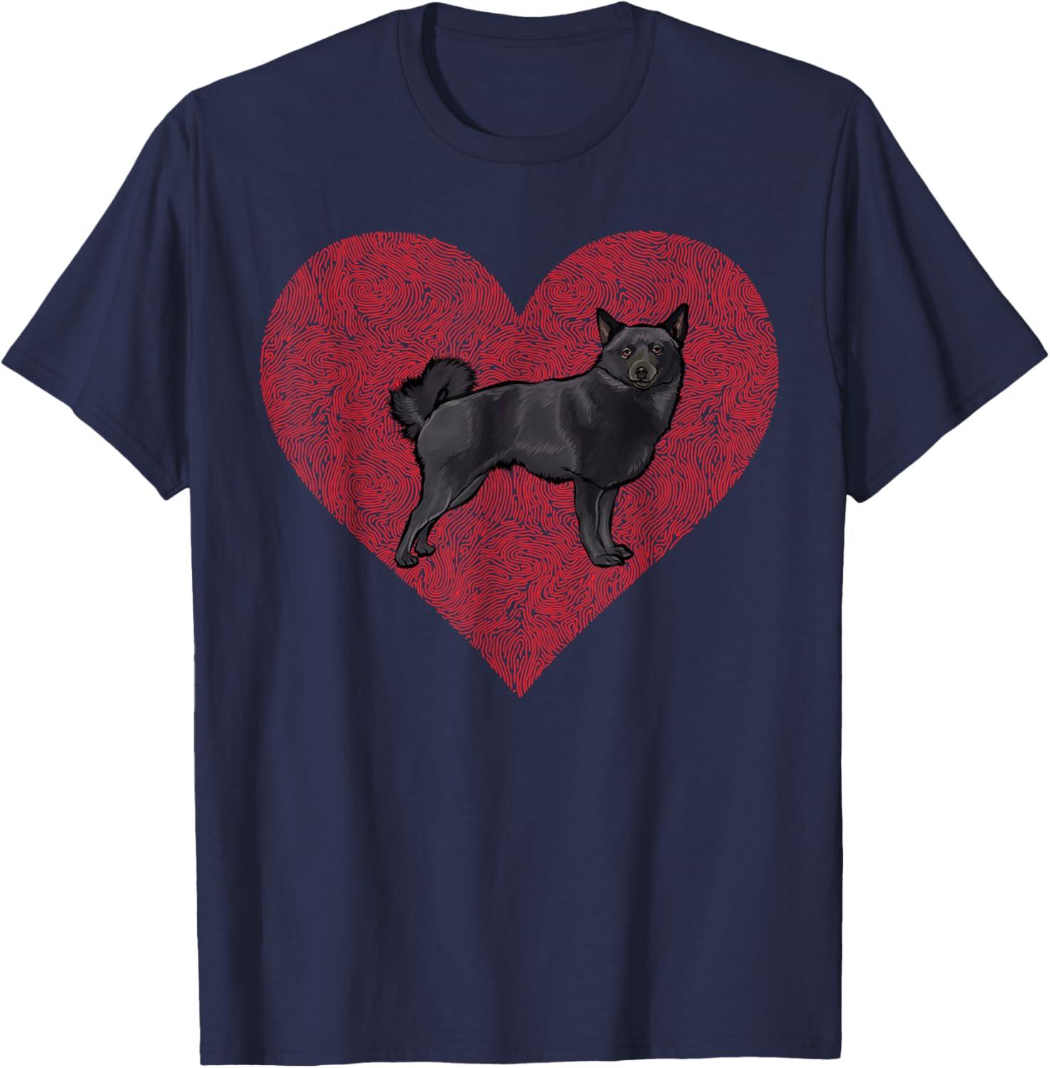 Schipperke Dog Love Fingerprint Heart Graphic Print Cotton T-Shirt Daily Wear 4XL