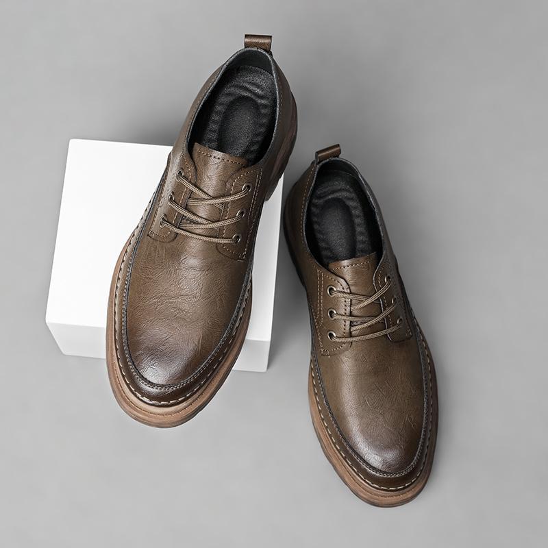 

Классические мужские туфли в стиле ретро с круглым носком, повседневные туфли для вождения, туфли на шнуровке из натуральной кожи, мужские деловые туфли для свиданий на толстой подошве 44 хаки