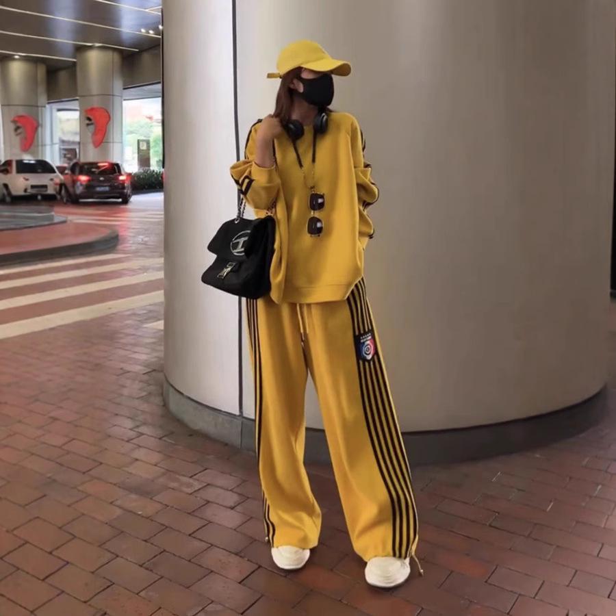 

Женский европейский уличный спортивный костюм: Свитшот свободного кроя и брюки с широкими штанинами на осень/зиму Extra Large