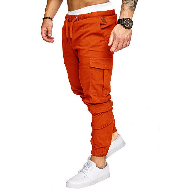 Men's Spring and Autumn Long Pants Fashion Casual Drawstring Elastic Pants Solid Trousers with Pockets