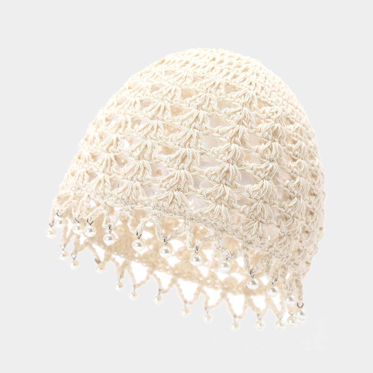 

New Japanese Hand Woven Breathable Head Cap for Women s Summer Ethnic Style Thin Cut Hollow Sweet Pile Cap Adult 56-58cm бежевий