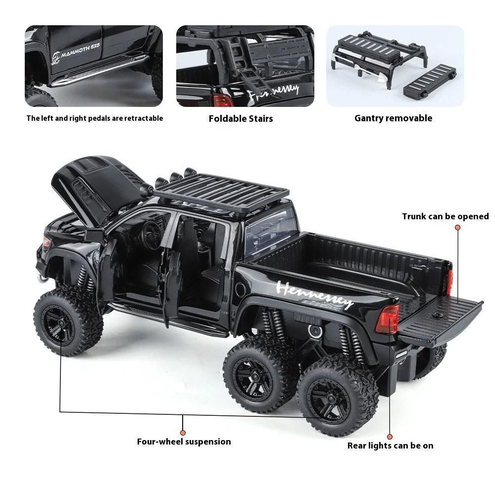 1/32 Scale Dodge Tyrannosaurus RAM 1500 TRX 6X6 Pickup Truck Alloy Car Model Diecast Collection Hobbies Simulation Birthday Gifts Boy