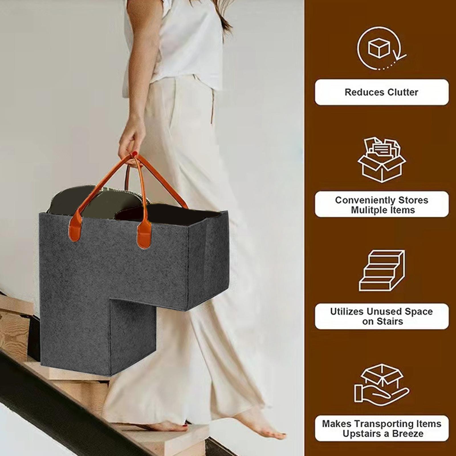 

Корзина для лестницы с кожаной ручкой для коврового покрытия, корзина для лестницы для деревянных лестниц, складной органайзер для корзин для офиса