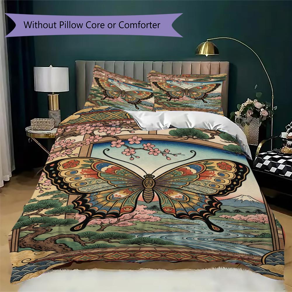 Butterfly Decoration Pattern Bedding Uilt Set Uilt Cover Pillowcase Home Decoration Birthday Gift (1 * Duvet Cover + 2 * Pillowcase Without Core)34