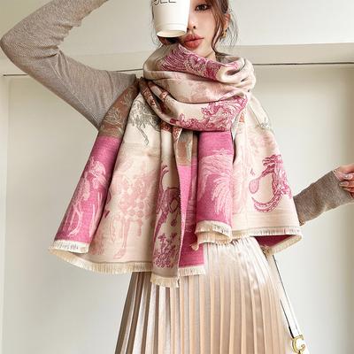 Winter Elegant and Fashionable Imitation Cashmere Scarf New All Creatures Double-sided Versatile Scarf Cold Proof Warm Shawl