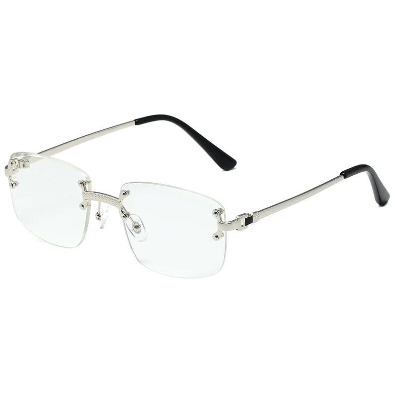 Vintage Rivet Metal Material Rimless Sunglasses Women For Men Square Sun Eyeglasses Punk Luxurious Brand Style Designer Popular Gradient Glasses