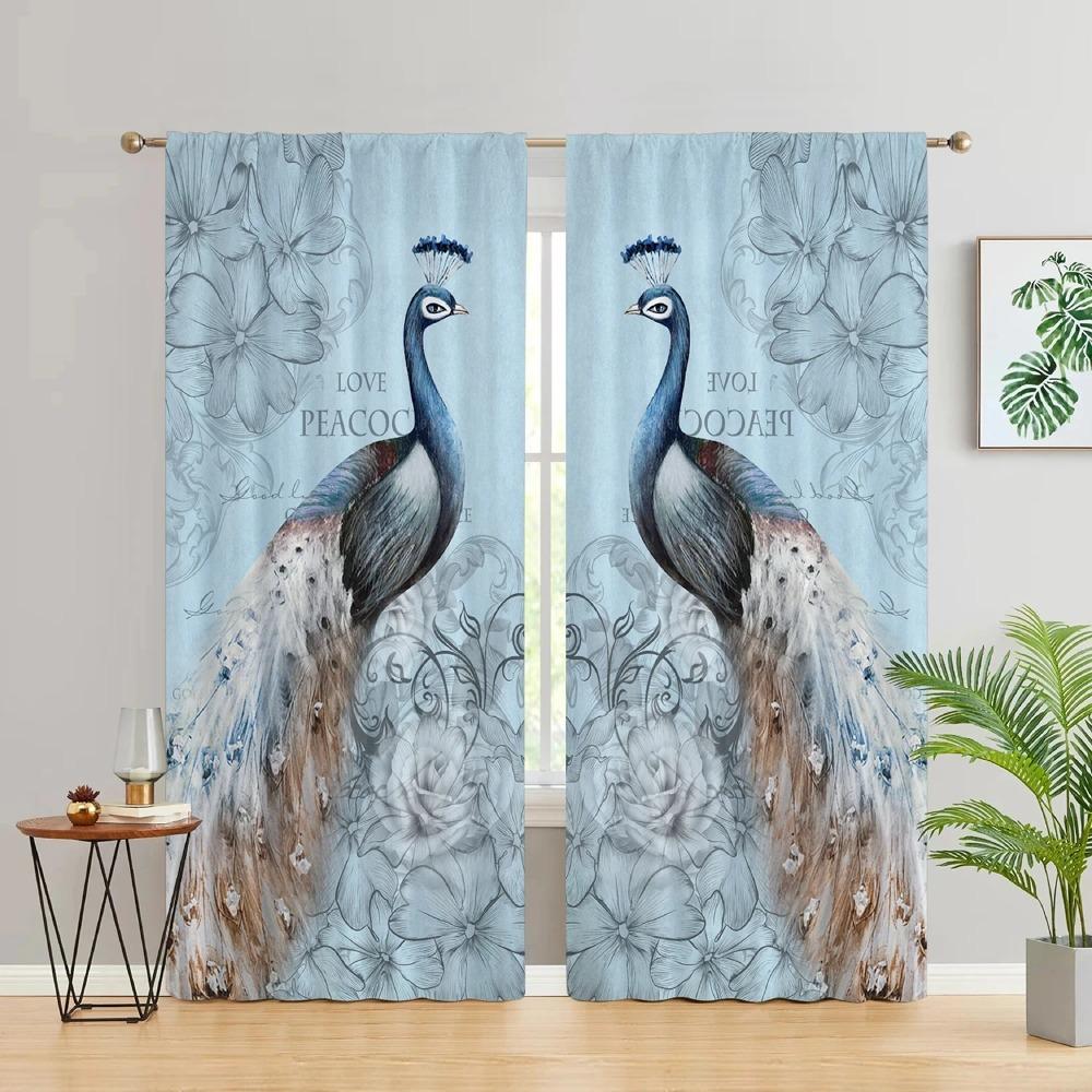 Vintage Peacock with Flowers Butterfly High Shading Curtain Bedroom Living Room Window Thick Blckout Drape Multicolor Peacock
