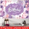 2D Lavendel Blumiges Geburtstagsbanner, Lila Marmor Hintergrund, Polyester Party Hintergrundtuch