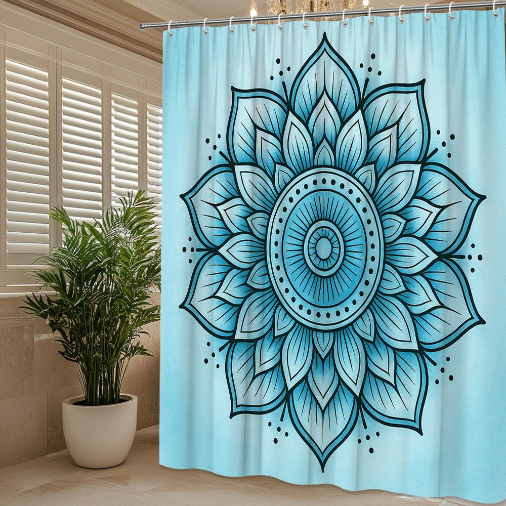 Blue Mandala Shower Curtain Spiritual Flower Design Boho Art Decor Zen Meditation Bathroom Elegant Waterproof Simpleinstallation