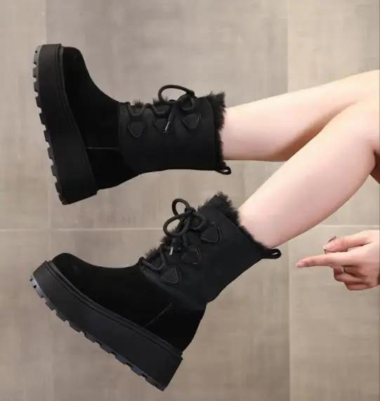 9 см коровья замша натуральная кожа ботильоны на плоской подошве обувь на танкетке зимние — фото 5