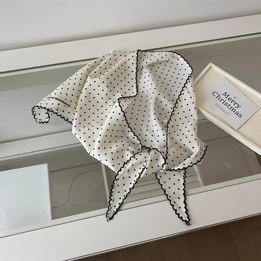 Women's White Head Scarf Korean Polka Dot Scarf Kawaii Triangle Scarf French Small Fresh Scarf Silk Scarf For Hair Sweet Style