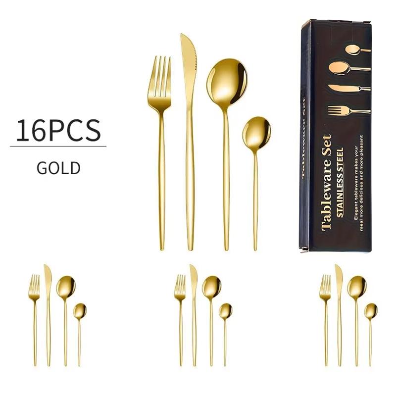 16Pcs Stainless Steel Cutlery Set Cutlery Set Mirror Polished Tableware Western Tableware, Suitable for Hotel Parties.