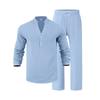 Men Loose Casual Breathable V Neck Long Sleeve Henley Shirt And Long Pants Set