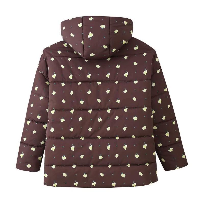 ZA Womens Winter Loose Fit Floral Print Hooded Padded Coat