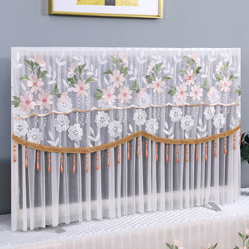 Chinese Style Lace LCD TV Dust Cover - 55-75 Inch, Wall Mount Compatible (Use Without Removal)