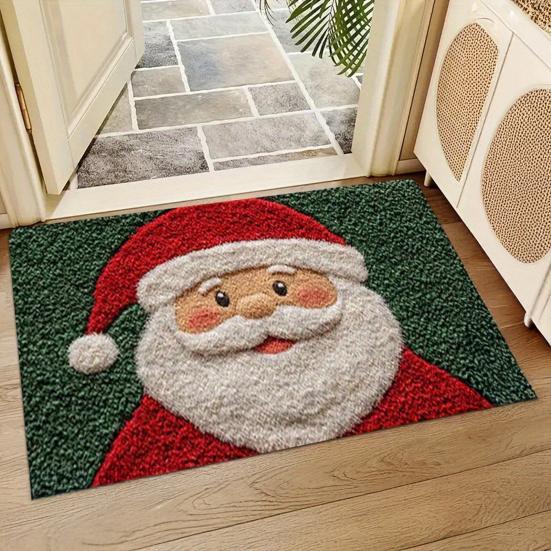 Christmas Themed Pattern Floor Mat Anti-Slip Bottom Soft Comfortable Faux Cashmere Rug Vibrant Color Door Rug
