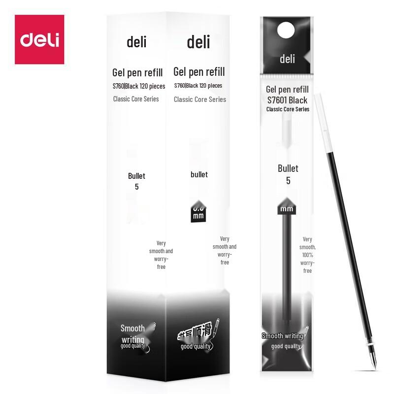 Deli 0.5mm Black Gel Pen Refills (Bullet Tip)