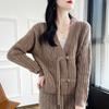 Autumn Women's V-neck Frog Button Wool Cardigan - Chinese Style Knitwear Jacket