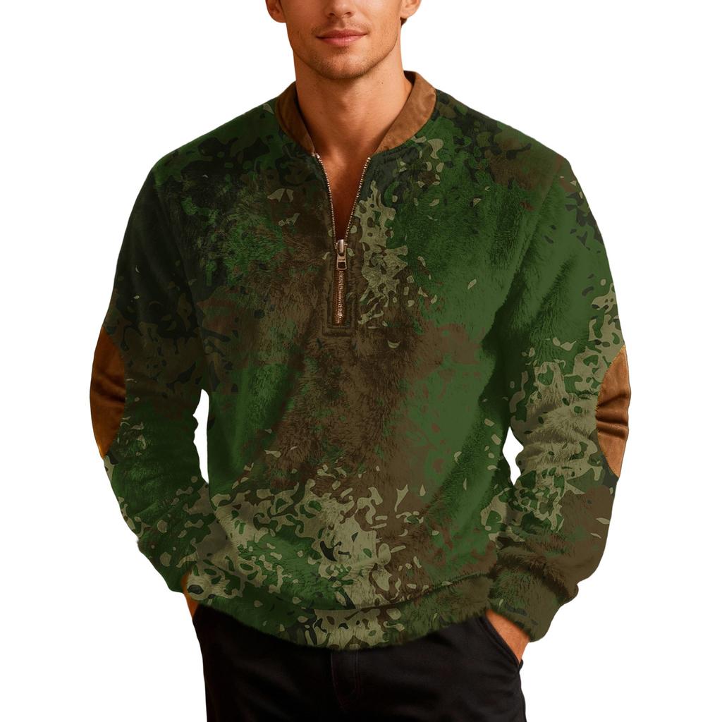 Men's Casual Camouflage Printed Semi-zipper Retro Long-sleeved Sports Sweatshirt