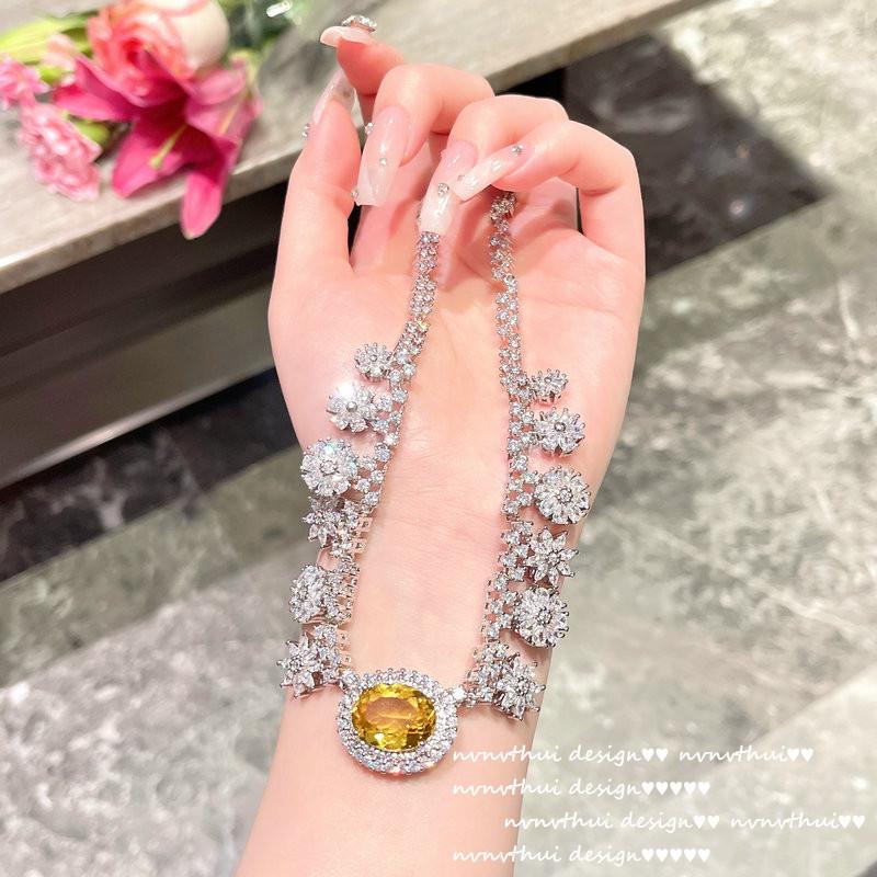 Canary Snowflake Gem Necklace, Rich Woman'S Happiness, 18K Gold Plated, Goose Yellow Water Drop Large Carat Zircon Earrings