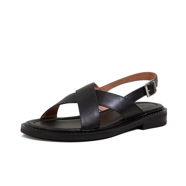 Nové letní sandály dámské kulatá špička nízký podpatek módní boty dámské pravá kůže jednobarevné jednoduché sandály pro ženy
