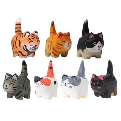 Wood Animal Cat Ornaments Home Office Decoration Animal Sculpture Christmas Gift