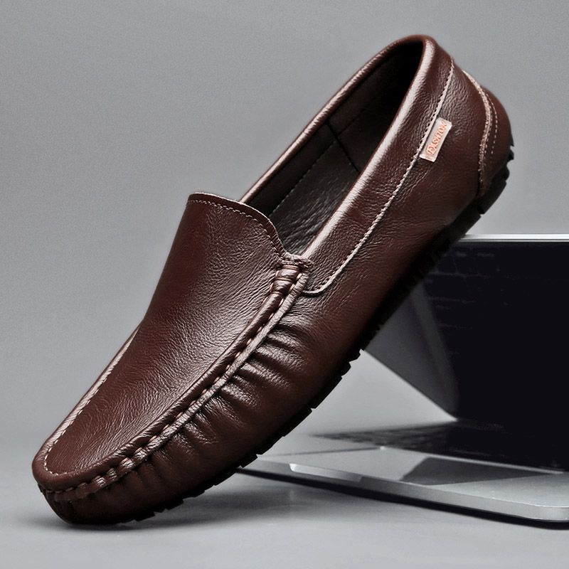 Moccasin Loafers Man Casual Shoe Square Toe Flat Leather Shoes For Men Soft Velvet Fashion   New Arrivals Cowhide