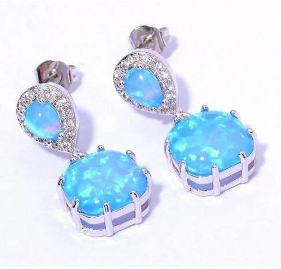 European American Fashion Square Opal Stud Earrings