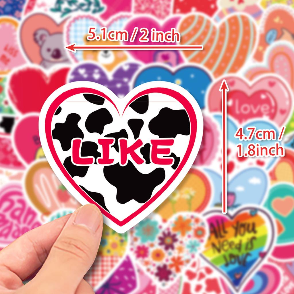 50 PCS Shiny Cute Heart Stickers - Kawaii Doodle Decals for Journal, Skateboard, DIY Craft