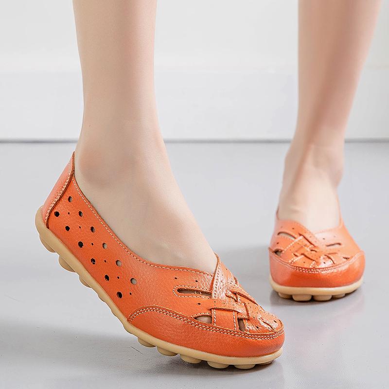 Women's Flats Loafers Leather Driving Shoes Moccasins Comfort Casual Slip On Summer Nurse Shoes for Mother Large Size