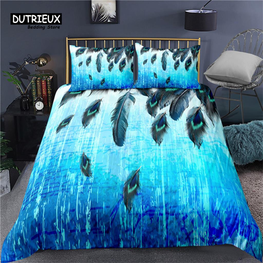 Colorful Peacock Duvet Cover Double King Queen Size Soft Peacock Feathers Bedding Set Microfiber Quilt Cover For Kids Girl Boys