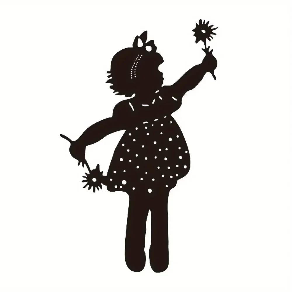 Stunning Little Girl Holding Flowers Garden Stake! Outdoor Decoration Marker. Girl ground.Metal Yard Art with Creative Openwork.