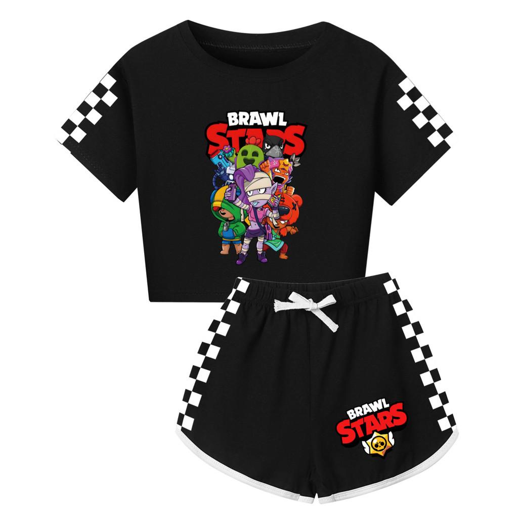 4094 Kids Girls Brawl Stars Print Short Sleeves T-Shirt Shorts Pants Sport Clothes Set