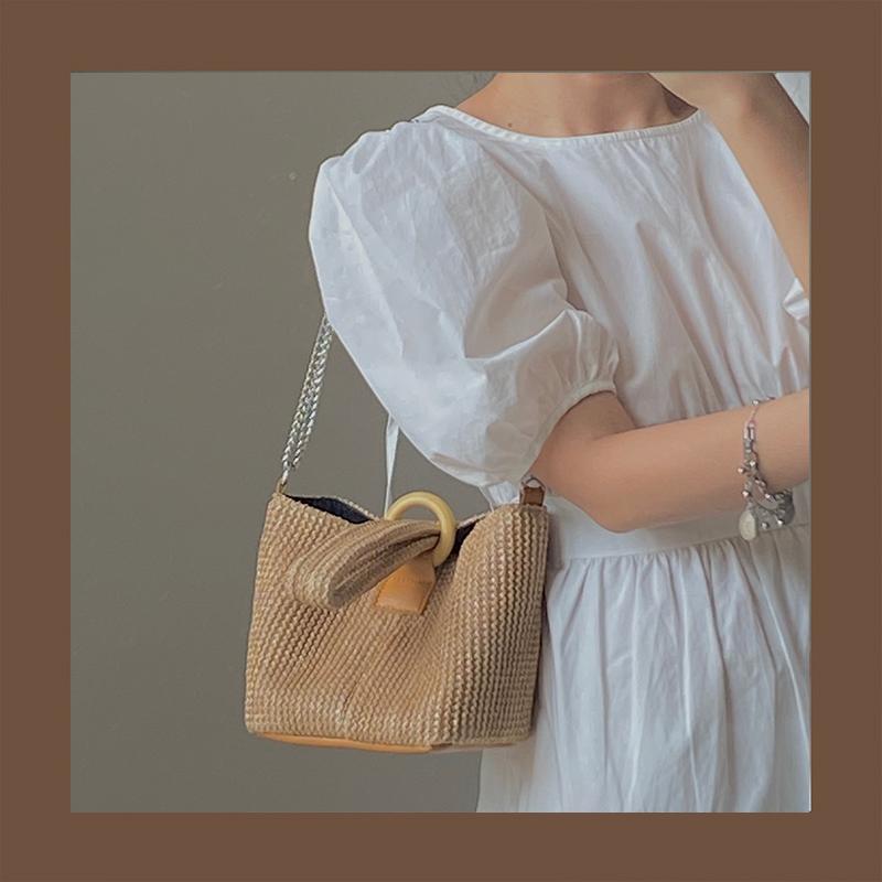 Borse a Spalla Piccole Carine da Donna Estate Viaggio Spiaggia Paglia Intrecciata Borse con Manico Superiore Casual Fatte a Mano Rattan Lavorato a Maglia Borse a Catena