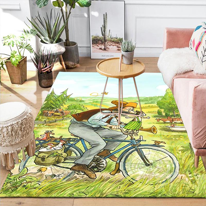 1Pc Bicycle Ride Through Countryside Rug Office Carpet Indoor Outdoor Doormat Nonslip Soft Comfortable Living Christmas Halloween Xmas Gift D924181