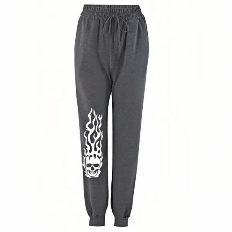 Fashion Sweat Pants Women Casual Long Pants High Waist Drawstring Skull Printed Trousers Sports Wear Plus Size Femme Pants