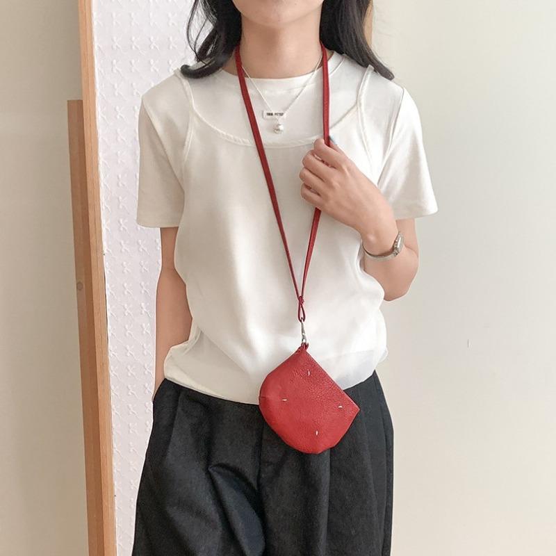 Hals-Wechselbeutel einfarbig Nischendesign Lippenstift Schlüsseltasche modisch vielseitig weiches Leder Mini kleine Tasche Frauen