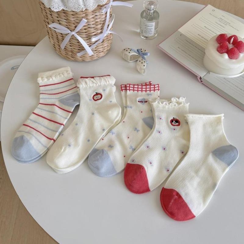 Cute Cartoon Boneless Socks for Children - Mid-length Short Socks for Spring and Summer, Lightweight Cotton Socks with Lace Trim