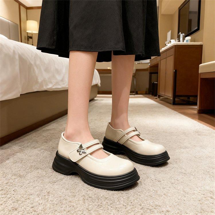 

Ретро туфли Мэри Джейн на толстой подошве из маленькой кожи для женщин 2025 осень новая британский стиль с мелким вырезом универсальные сказочный стиль кожаные туфли 40