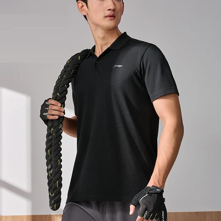 Li-Ning Fitness Series Jednobarevné ležérní polo tričko s krátkým rukávem Pánské topy Černá APLU253-1