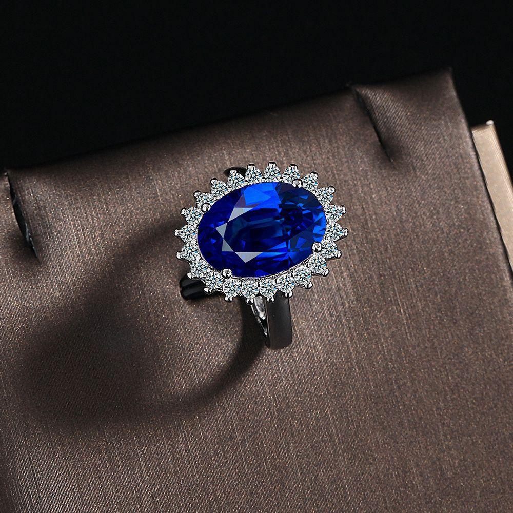 925 Sterling Silver Luxury Fashion Royal Blue Zircon Full Diamond Ring Birthday Anniversary Anniversary Party Gift