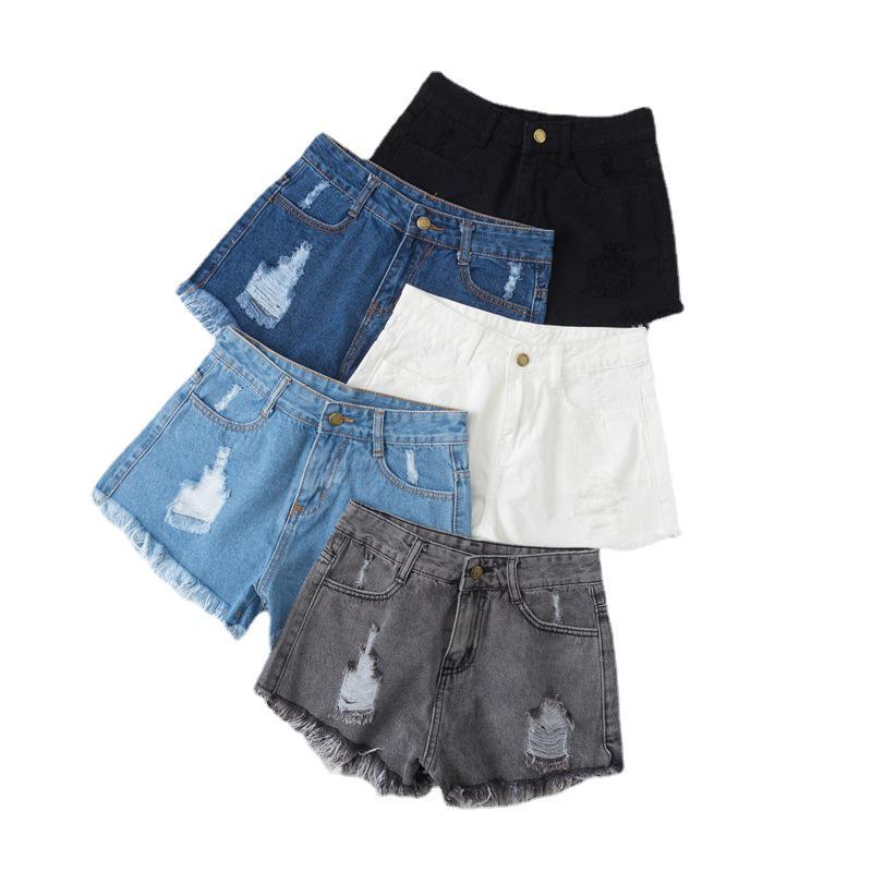 Plus Size Women's High-Waist Ripped Denim Shorts - Summer Loose Fit, Raw Edge, A-Line Style