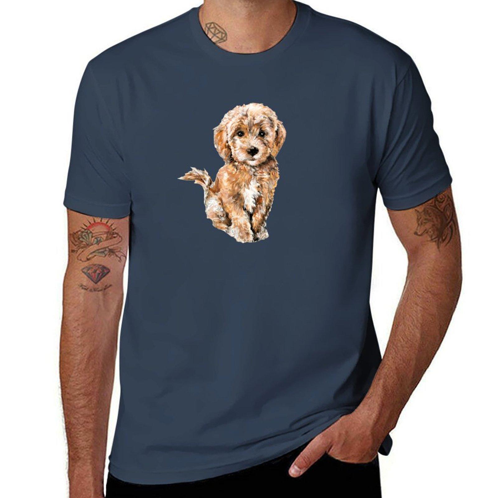 Poodle Goldendoodle Puppy Watercolor Illustration TShirt Novelty Graphic Tee Shirt S