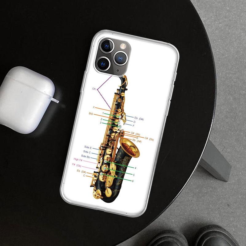 Music Saxophone Instrument Phone Case Cover for iPhone 11 12 13 Mini 14 15 Plus 16 Pro Max 17 Air 7 8 + SE Art Customized Fundas